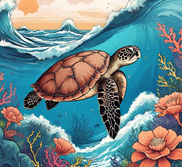 사진 바다  에 있는 바다 거북이 의 그림