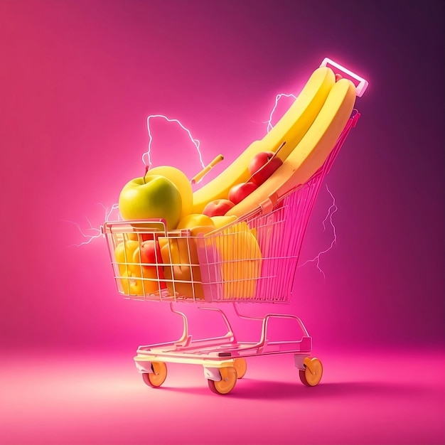 Фото Иллюстрация корзины для покупок на розовом фоне
