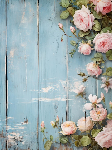 Фото Иллюстрация старой английской розы на синем фоне