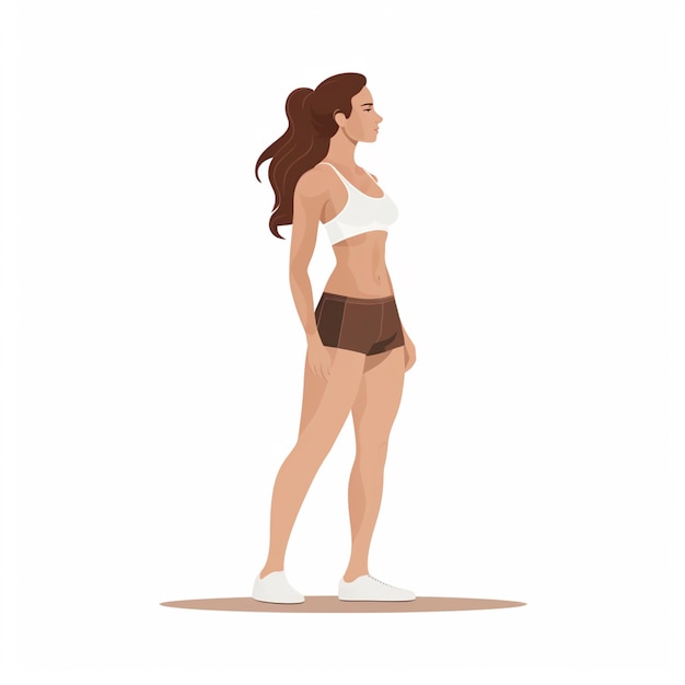 Фото Иллюстрация женщины в бикини и шортах, стоящей на пляже.