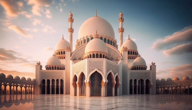 写真 イスラム モスク ラマダン カリーム イスラム建築背景ラマダン カリーム イスラム モスク ラムダン ラムザン イード文化アラブの驚くべき建築設計のイラスト ai を生成します。