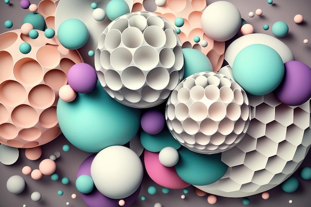 Фото Иллюстрация абстрактной геометрии шаров в пастельных тонах генерация ai