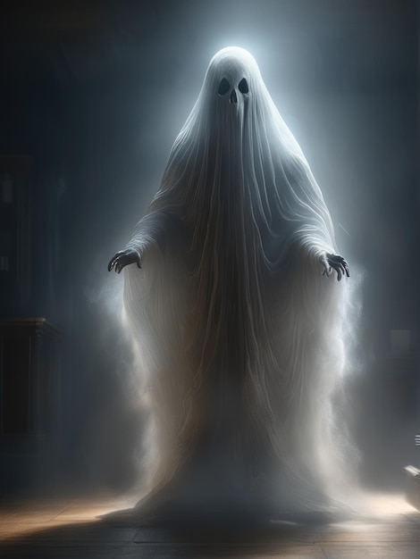 Фото Иллюстрация ультрареалистичного призрака в драматическом легком тумане