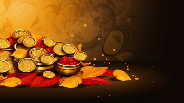 Фото Иллюстрация фона с калашами и золотыми монетами для индийского фестиваля