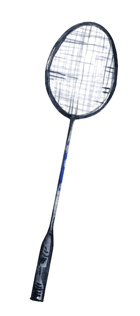 Иллюстрация акварельного эскиза ракетки для бадминтона, нарисованного вручную спортивного инвентаря