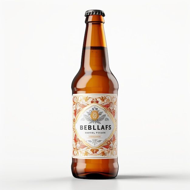 사진 ⁇ 색 배경 에 브랜드 라벨 이 있는 맥주 병 의  ⁇ 화