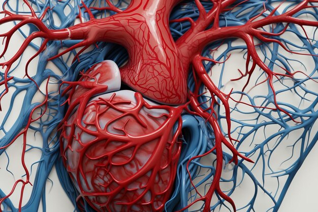 사진 인간의 심혈관계의 매혹적인 3d 클로즈업의 일러스트레이션 백색 배경 생성 ai