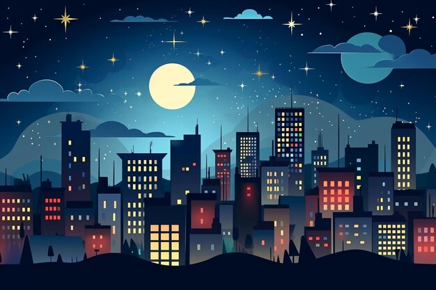 写真 夜のフラットの街の景色のイラスト