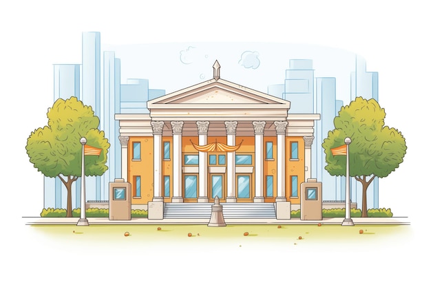 Фото Иллюстрация классического банковского здания, украшенного высокими ионными колоннами в стиле журнала