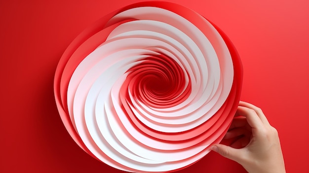 Фото Иллюстрация: нарисуйте красную круглую вырезку из бумаги, постепенно сложенную в
