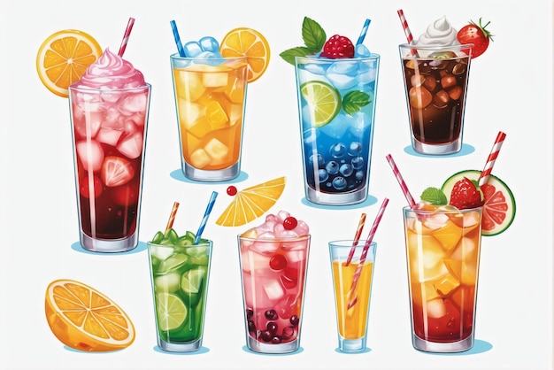 Фото Иллюстрация напитков с различными начинками