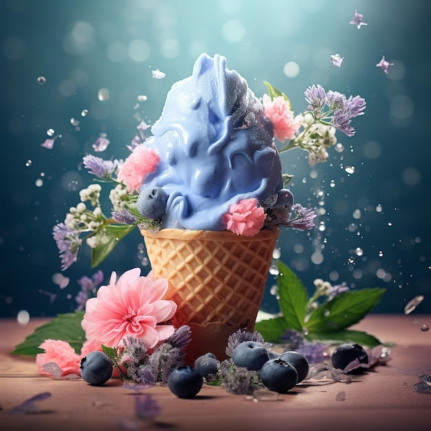 Фото Иллюстрация вида спереди мороженого с черничным рожком