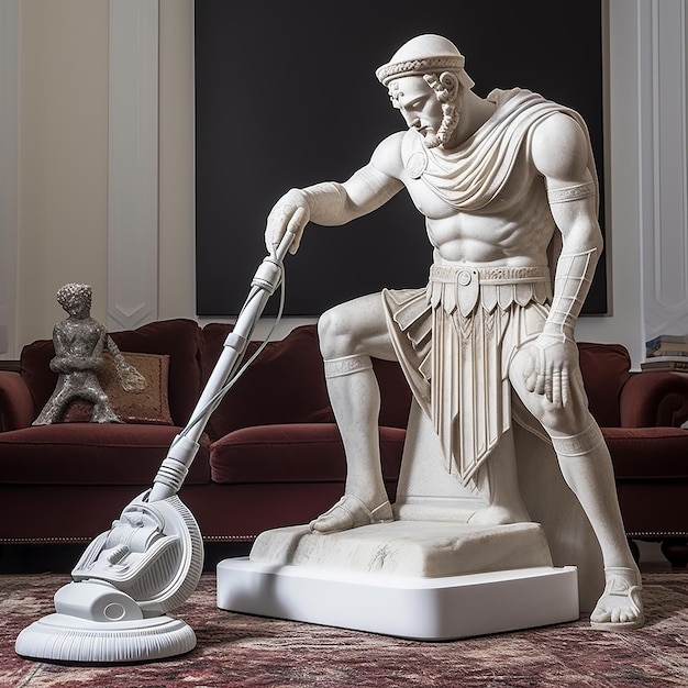 사진 인간 스케일의 일러스트레이션 고대 그리스 대리석 남자 동상 청소