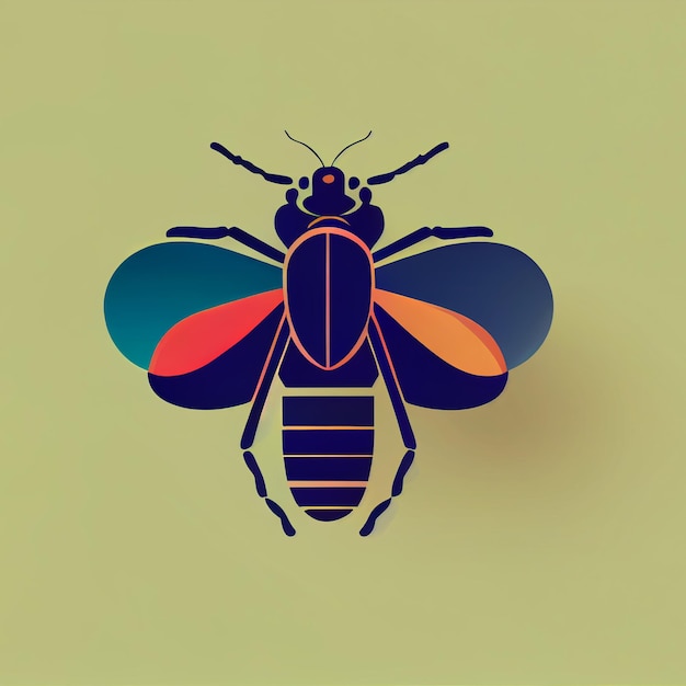 사진 제너레이티브 ai 기술로 제작된 미니멀한 스타일의 2d 일러스트에 곤충 캐릭터 로고 디자인 일러스트