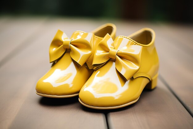 Фото Иллюстрация детской обуви желтый лук оксфорд в стиле тансаек