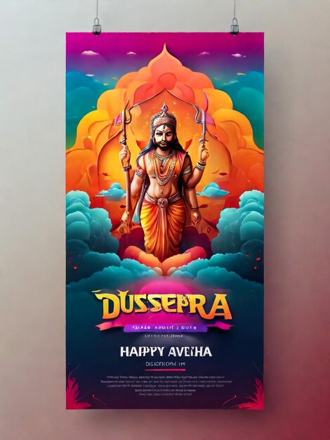 Фото Иллюстрация господа рамы, убивающего равану на фестивале наватри в индии постер для счастливой дешеры