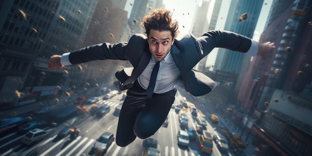 写真 人間が街の上を飛ぶイラスト - ゲネレーティブ・ai
