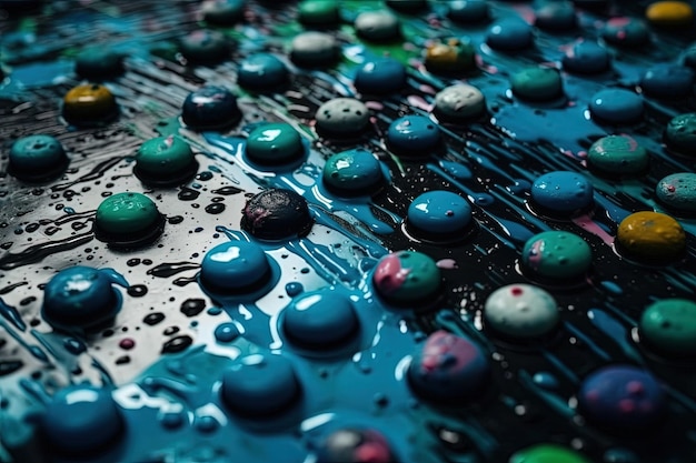 Фото Иллюстрация разноцветных кнопок, расположенных на поверхности, созданная с помощью технологии генеративного ии.
