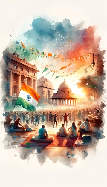 写真 インドの共和国日を祝う人々のイラスト
