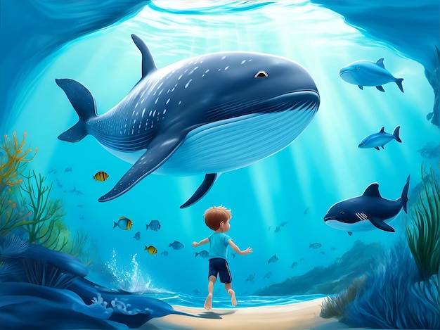 Illustration_of_scene_of_kid_swimming_in underwater