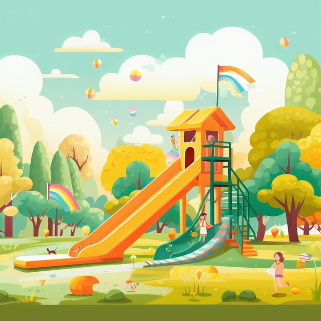 写真 公園で遊ぶ子供たちのスライドのイラスト フラットの図