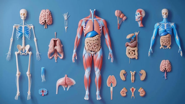 Фото Иллюстрация нервной, сердечно-сосудистой, скелетной, мышечной, дыхательной, пищеварительной и мочевой систем человеческого тела