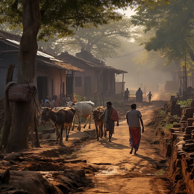 사진 우타르프라데시의 마을 생활 그림