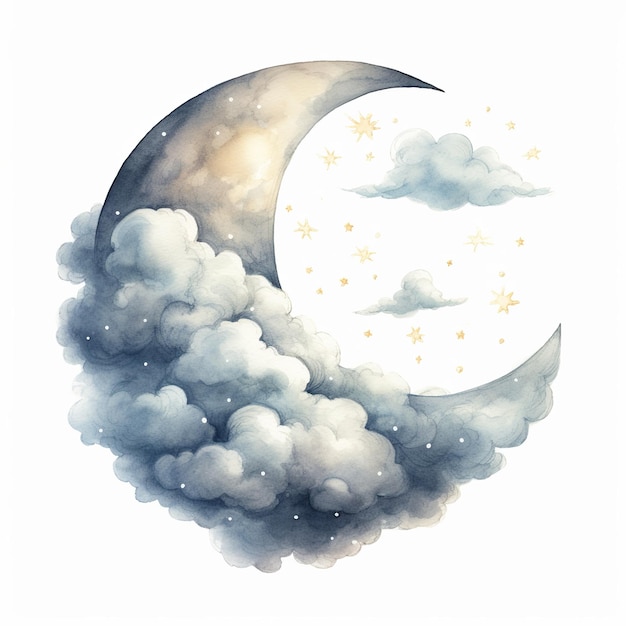 Фото Иллюстрация акварельного рисунка луны перед пухлым клобуком
