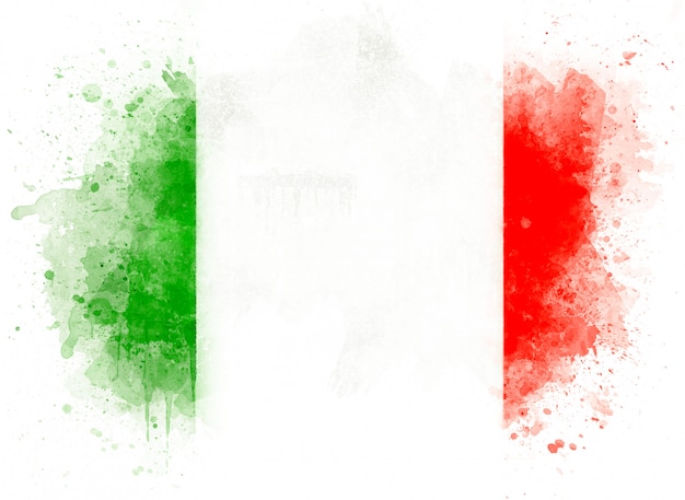 写真 水彩のイタリアの旗、白い背景で隔離のイタリアの水彩の旗のイラスト