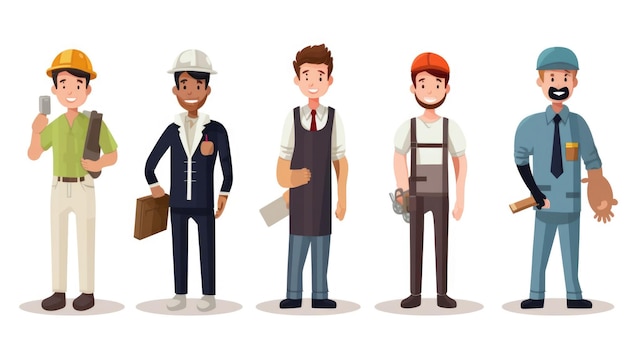 Фото Иллюстрация рабочих в разных униформах и шляпах