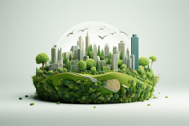 Фото Иллюстрация всемирного дня окружающей среды зеленый город на земном шаре generative ai