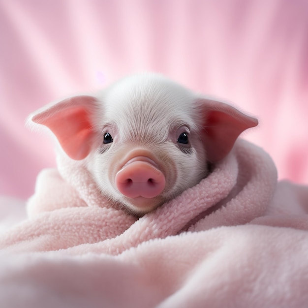 ミニ豚のイラスト 可愛い可愛いクローズアップ ピンクの壁紙 高解像度