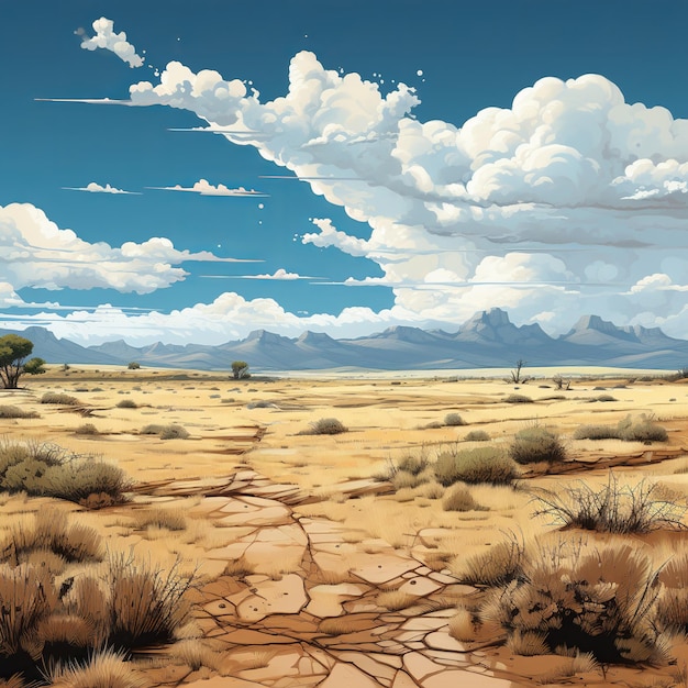 Illustration ofa wilderness during the day the ground is dry the