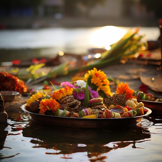 Photo illustration of offerings to god during chhath puja festival