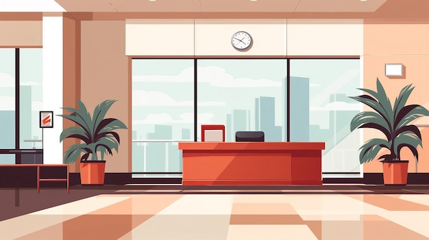 Photo an illustration of an office lobby with a desk and plants ai generated