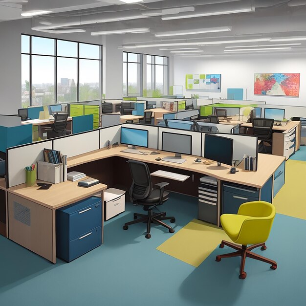 Photo illustration of office workstation furniture interior concept generated by ai