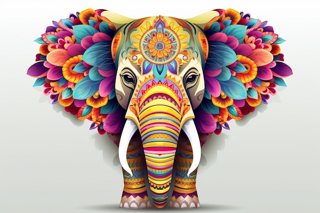 Иллюстрация белого фона слона мандалы очень красочная