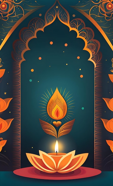 Illustration of oil lamps for diwali festival