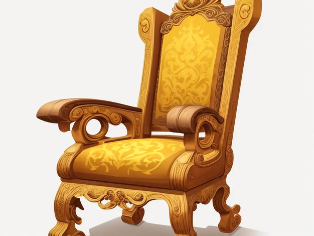 illustration old chair red with gold ornament on white