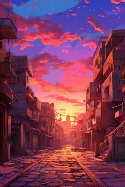 An illustration of an old city under an earthly sky