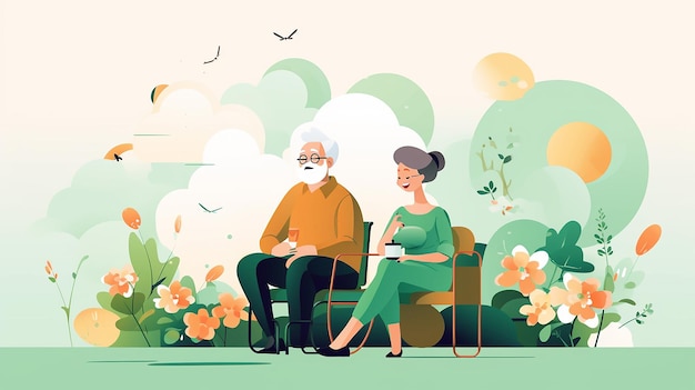 an illustration of an old couple reading a book.