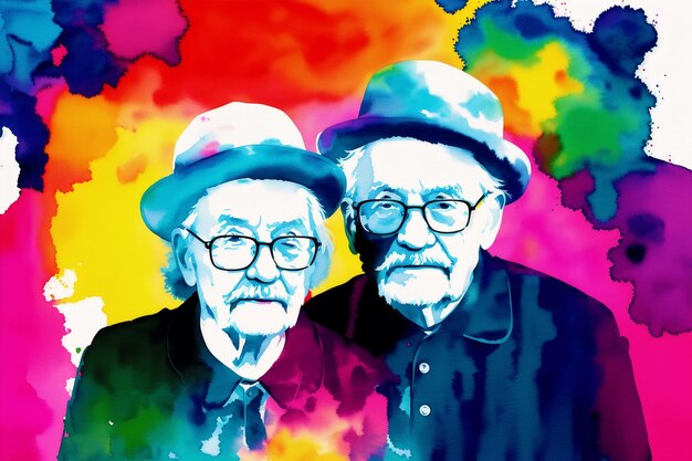 노인의 그림 수채화 페인트 행복한 가족이 함께 시간을 보내는 그림 Generic AI