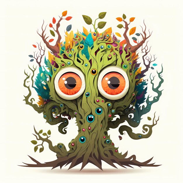 Illustration of an old tree monster, fairy tale and fantasy
design in an attractive and colorful