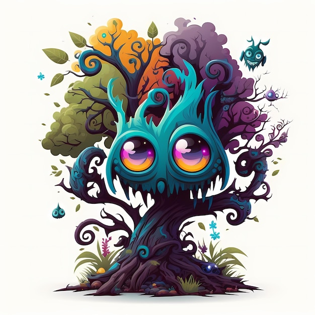 Illustration of an old tree monster, fairy tale and fantasy
design in an attractive and colorful