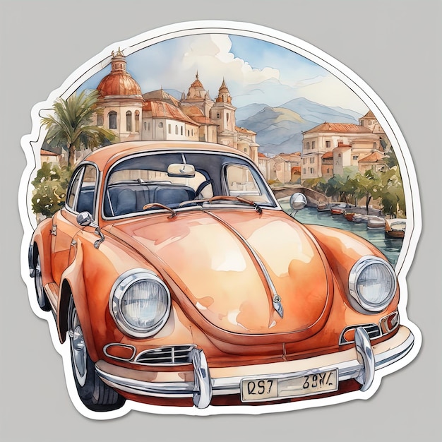 illustration of the old vintage car with the flag of cyprusvintage retro style car