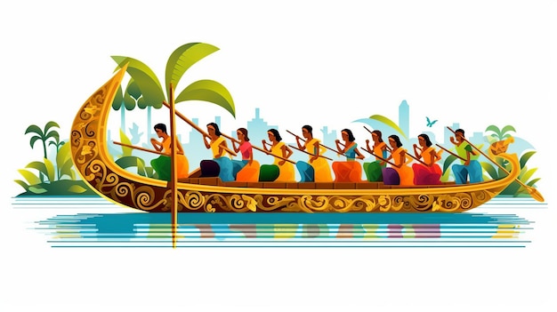 Illustration of Onam boat race in Onam white background Generative ai