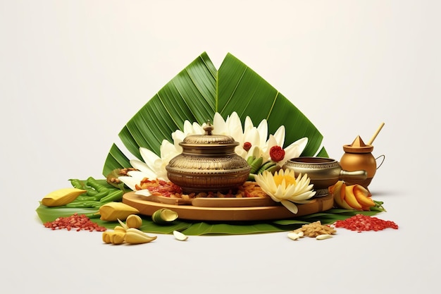 Photo illustration of onam festival with with onam elements generative ai