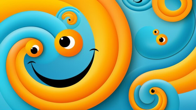 An illustration of an orange and blue smiley face