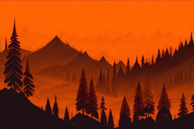 Illustration of orange foreset at sunset