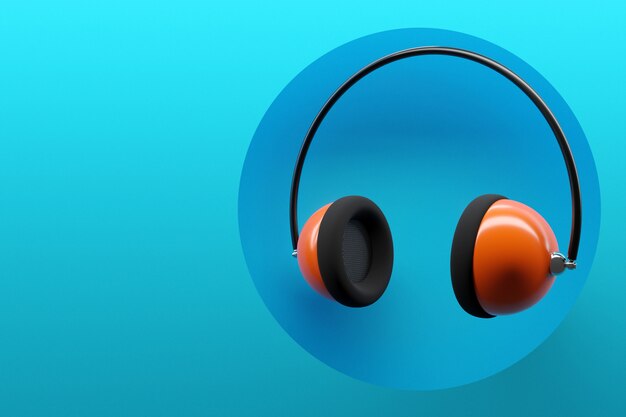 Illustration of orange retro earpieces on blue isolated